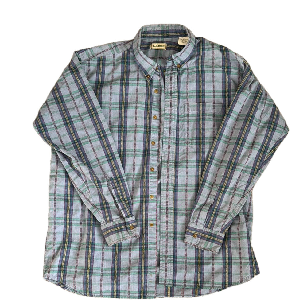 L.L. Bean Men's Blue Plaid Shirt XL Tall - Vintage